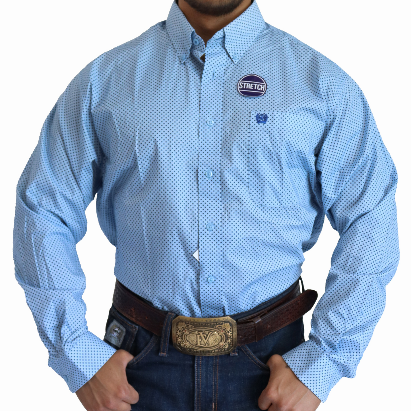 Camisa Cinch Manga Larga Strech Rombos Azul Claro MTW1105798
