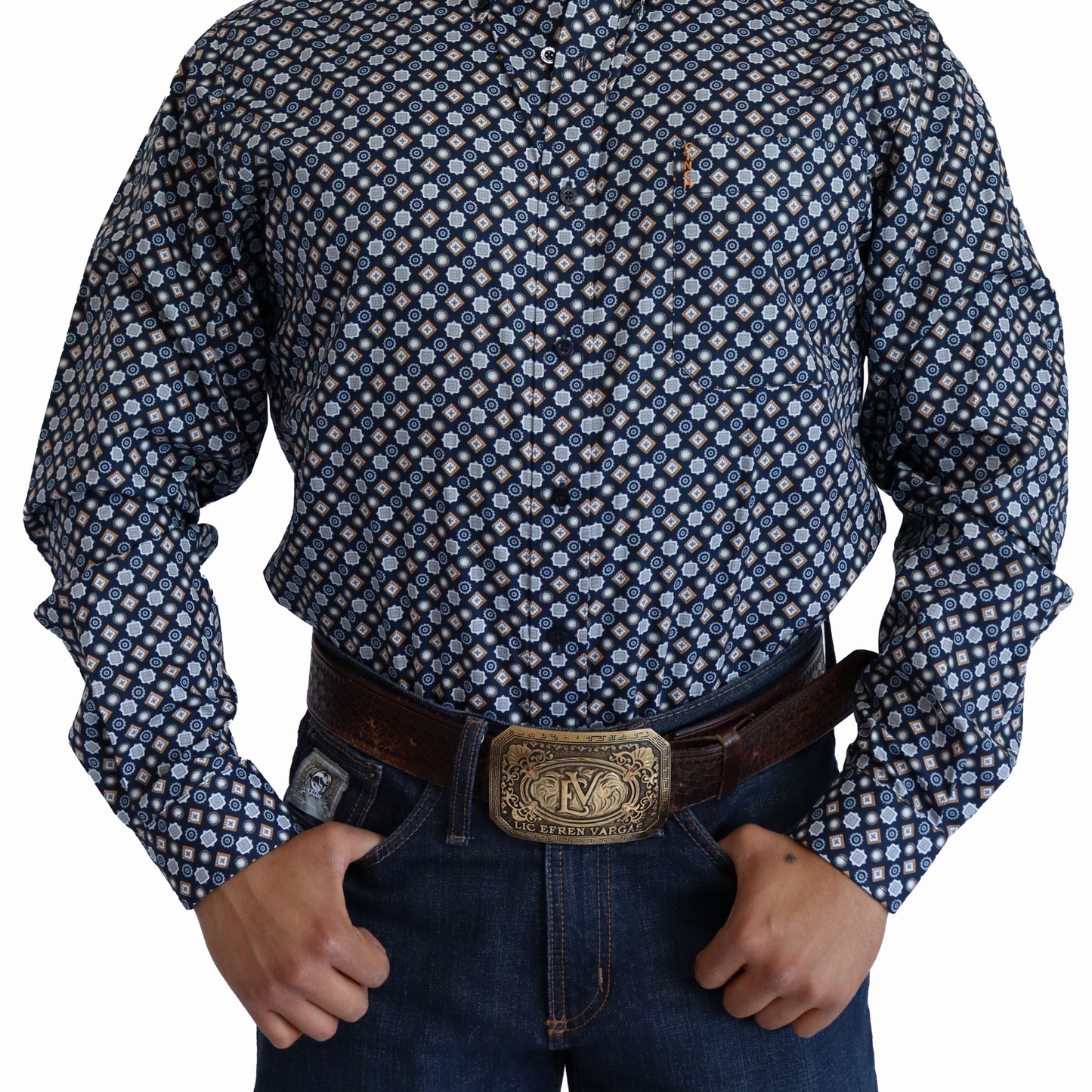 Camisa Cinch Manga Larga Modern Fit Azul Marino Figuras MTW1347093