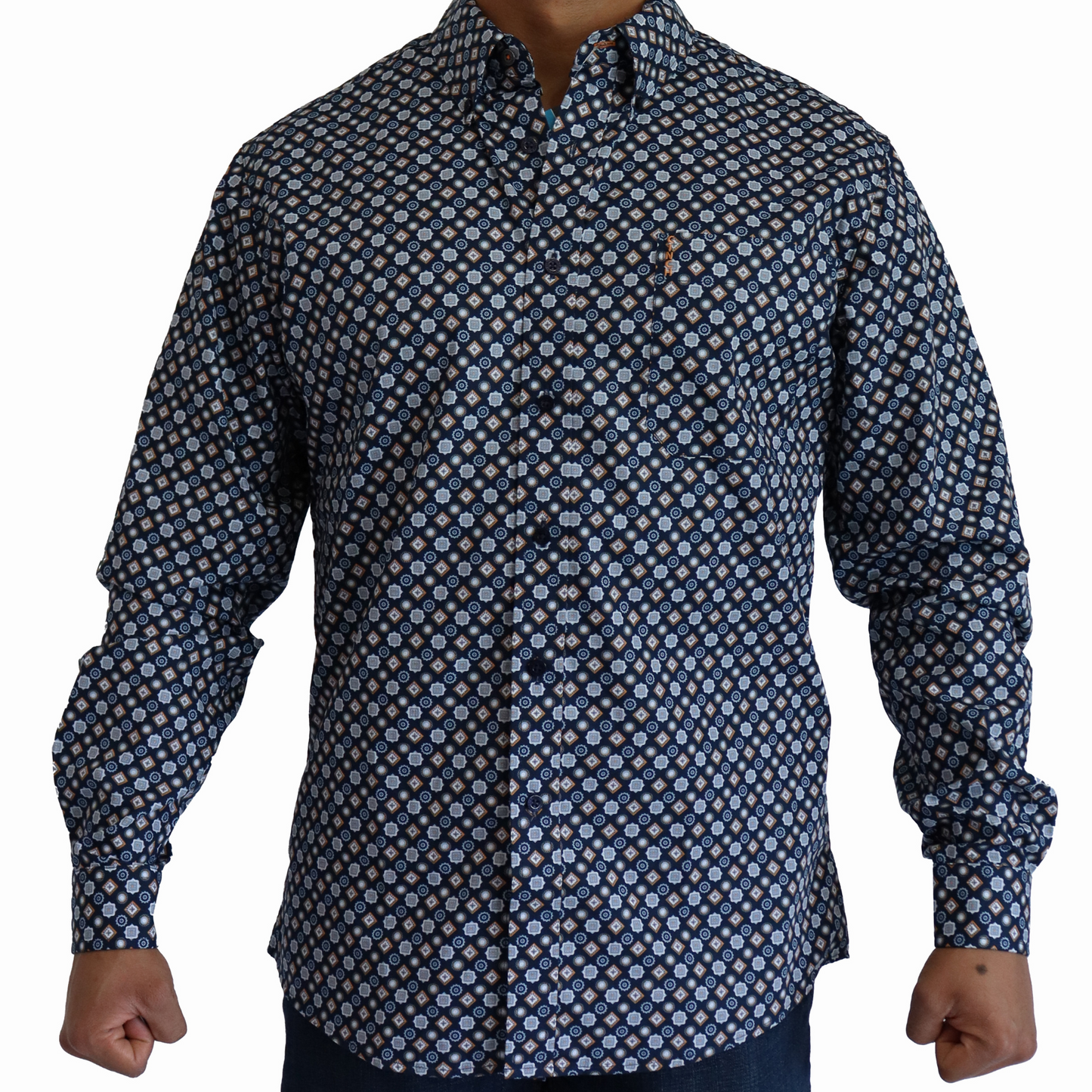 Camisa Cinch Manga Larga Modern Fit Azul Marino Figuras MTW1347093