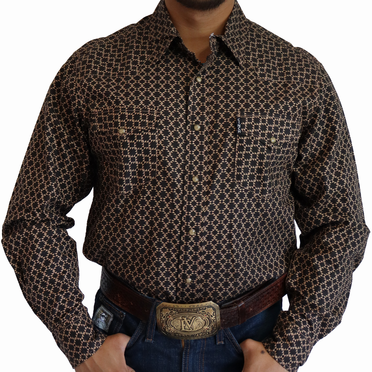 Camisa Cinch Manga Larga Modern Fit Cafe Figuras MTW1303071