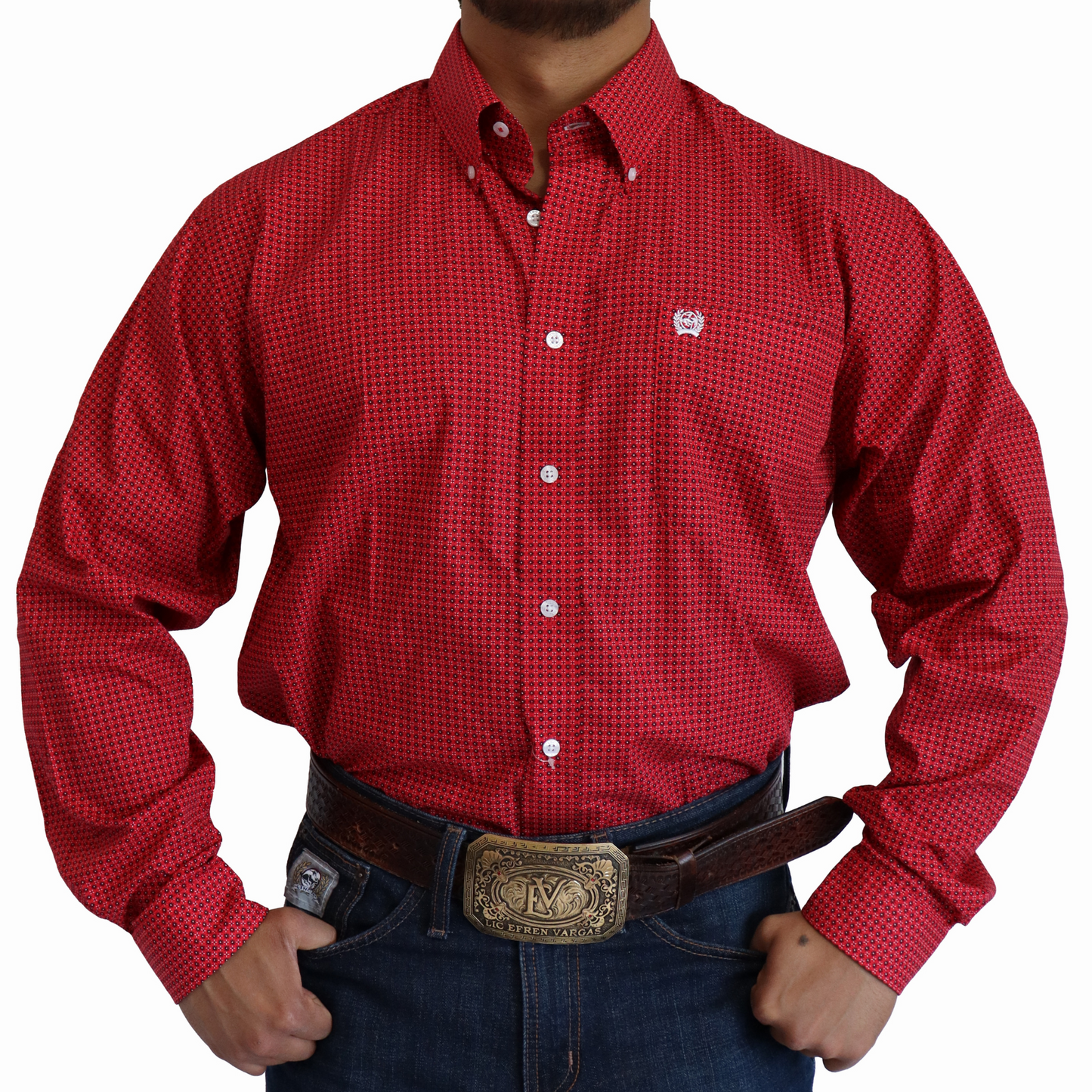 Camisa Cinch Manga Larga Classic Fit Roja Figuras MTW1105769