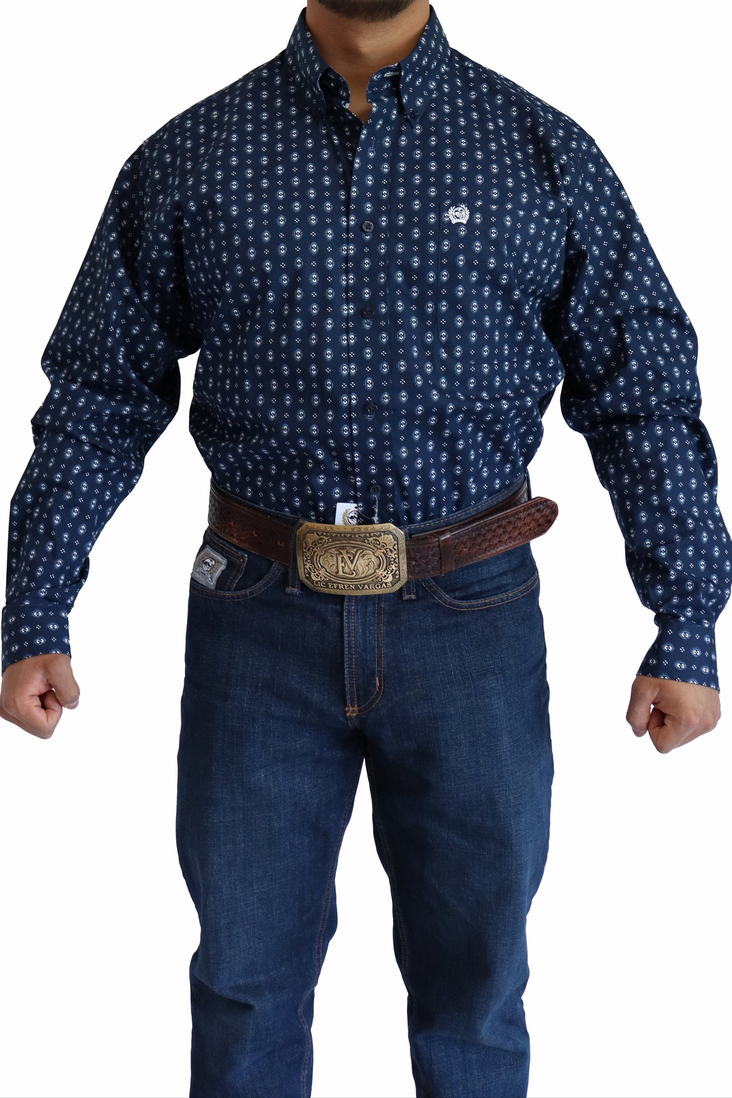 Camisa Cinch Manga Larga Classic Fit Azul Marino Figuras MTW1105695